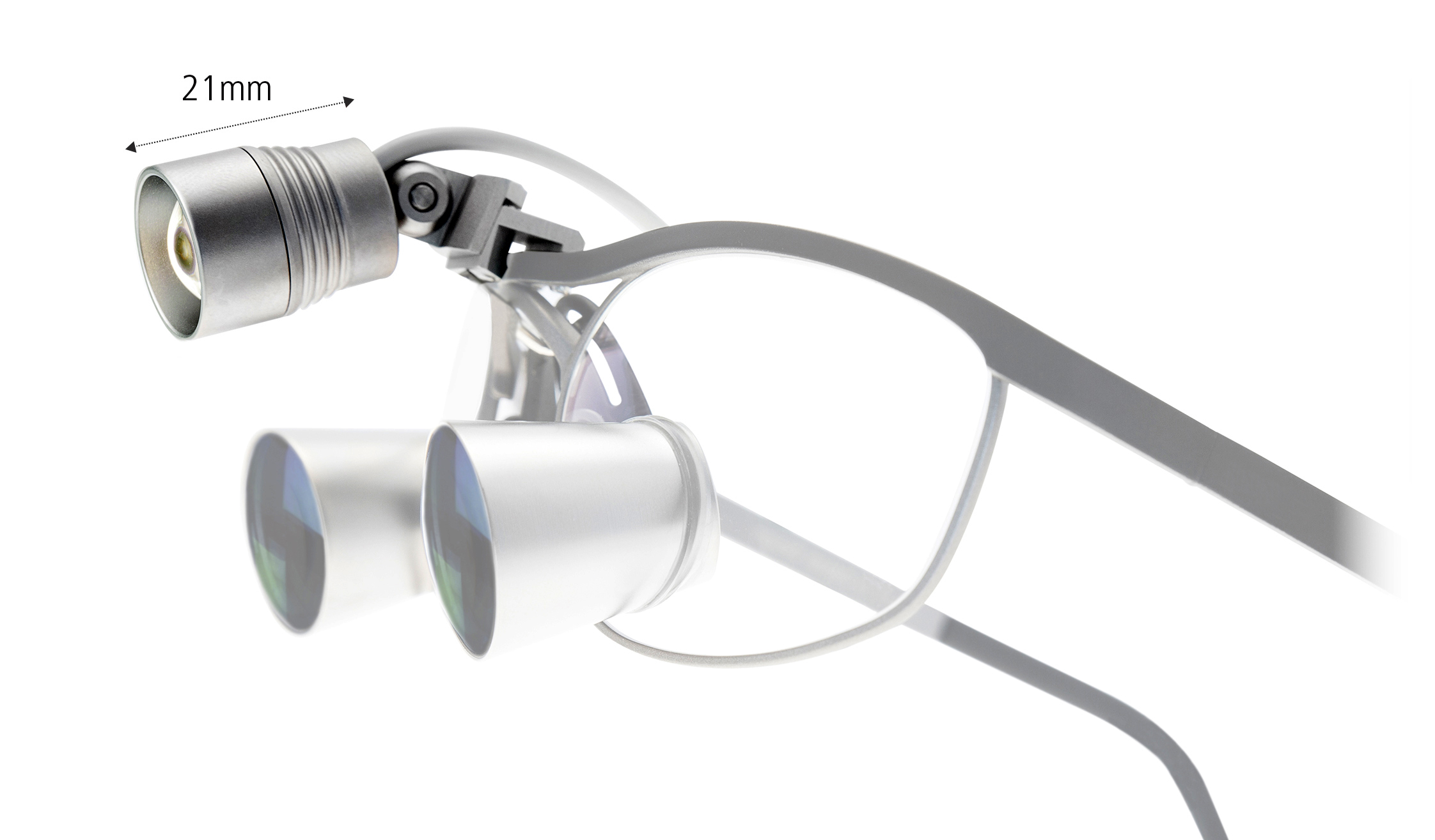 ultra compact dental headlight Essential Nano attached to loupes